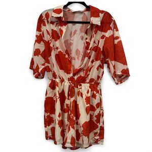 NWT Saints & Secrets Womens Size XL Floral Romper Pink Rose Pattern Short Sleeve